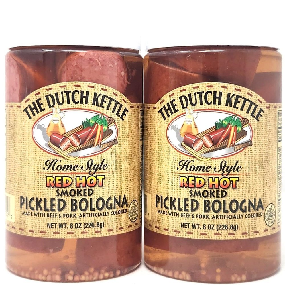 2 Pack of Dutch Kettle Pickled Meats (12oz, Red Hot Smoked Pickled Bologna)