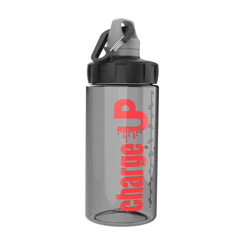 Charge Up Premium Tritan Protein Shaker 500ml BPA Free, Odor-Resistant, Dishwasher Safe, Crystal Clear & Durable Gym Fitness Bottle with Secure Lid (Grey)