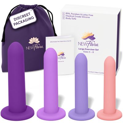 NewFlora Large Silicone Wand Set of 4 Hands Free Suction, Tapered Medical Silicone with Waterproof Storage Bag & Step by Step Instruction Guide