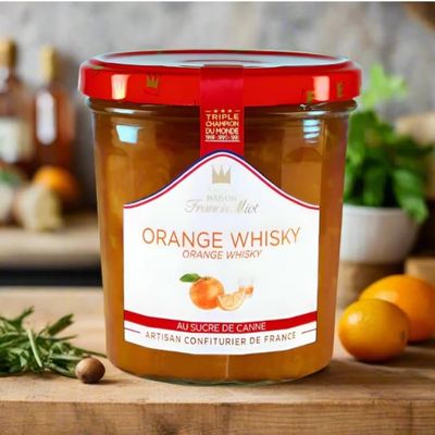 Maison Francis Miot, Set of 2, Luxury Confiture d'Orange Whisky au Sucre de Canne (French Orange Whiskey) Jam, 7.7 oz Each