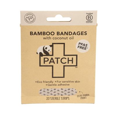 PATCH Eco-Friendly Bamboo Adhesive Sensitive Skin Bandages with Coconut Oil, Hypoallergenic Bandages for Sensitive Skin, Cute Kids Panda Print, Biodegradable, Plastic & Latex Free, 20pk