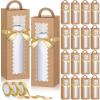 Windyun 100 Pcs Tall Tumbler Gift Boxes with Ribbons Bulk, Window Handle for 30oz 20oz 16oz 12oz Clear Wine Glass Jar Gift Box for Sublimation Packaging Wrapping Shipping 11 x 3.4 x 3.4'' (Brown) view 1