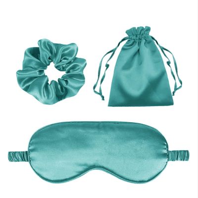 3Pcs Satin Eye Mask Silk Sleep Masks Set Silky Blindfold Eyeshade Blackout Eyes Cover Pouches Bag Scrunchy Wedding Gift