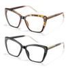 Joylook 2 PACK Reading Glasses for Women Trendy TR90 Blue Light Blocking Metal Frame Readers Stylish Square Cat Eye Eyewear, Black+Tortoise Brown 2 Pack, 2.0x view 1