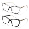 Joylook 2 PACK Reading Glasses for Women Trendy TR90 Blue Light Blocking Metal Frame Readers Stylish Square Cat Eye Eyewear, Black+Tortoise Grey 2 Pack, 1.75x view 1