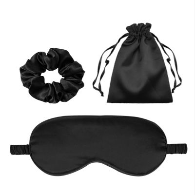 3Pcs Satin Eye Mask Silk Sleep Masks Set Silky Blindfold Eyeshade Blackout Eyes Cover Pouches Bag Scrunchy Wedding Gift