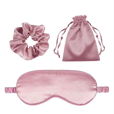 3Pcs Satin Eye Mask Silk Sleep Masks Set Silky Blindfold Eyeshade Blackout Eyes Cover Pouches Bag Scrunchy Wedding Gift