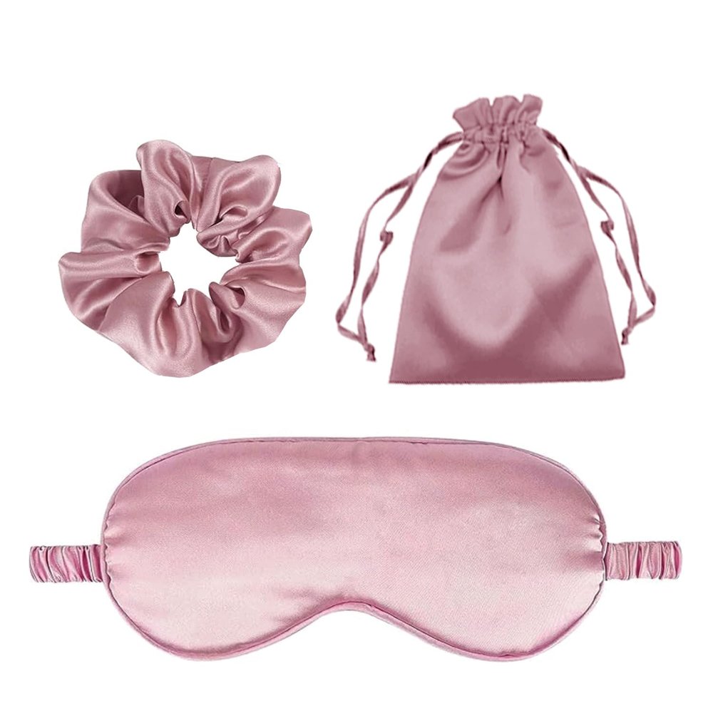 3Pcs Satin Eye Mask Silk Sleep Masks Set Silky Blindfold Eyeshade Blackout Eyes Cover Pouches Bag Scrunchy Wedding Gift