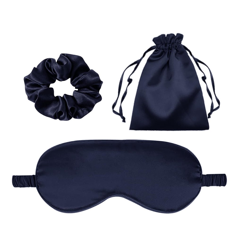 3Pcs Satin Eye Mask Silk Sleep Masks Set Silky Blindfold Eyeshade Blackout Eyes Cover Pouches Bag Scrunchy Wedding Gift