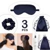 3Pcs Satin Eye Mask Silk Sleep Masks Set Silky Blindfold Eyeshade Blackout Eyes Cover Pouches Bag Scrunchy Wedding Gift view 2
