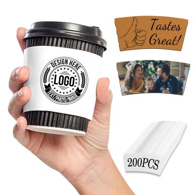10-1000PCS Custom Coffee Cup Sleeves Custom Business Logo Disposable Cup Sleeves Personalized Paper Coffee Sleeve for Events Gift Wedding Party Anniversary Engagement 200PCS