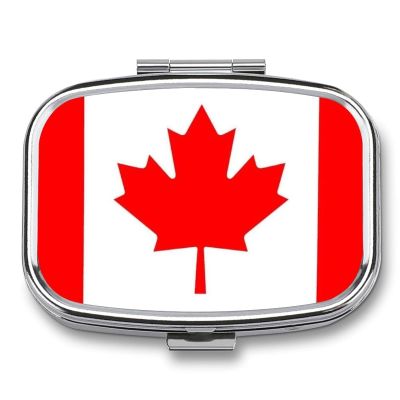 Pill Box 2 Compartment, Canada Flag Printing Pill Case Portable for Pocket Small Travel Medicine Organizer for Vitamins, Medication, Fish Oil and Supplements Square