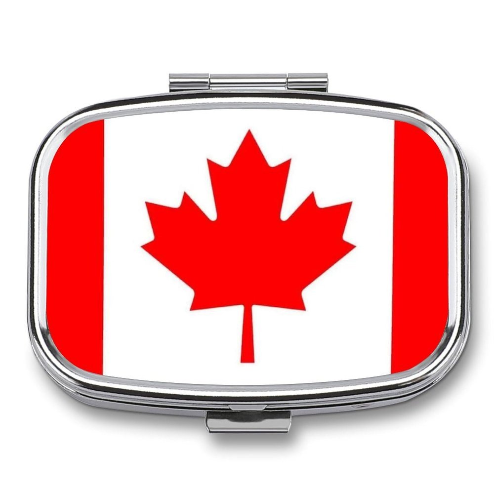Pill Box 2 Compartment, Canada Flag Printing Pill Case Portable for Pocket Small Travel Medicine Organizer for Vitamins, Medication, Fish Oil and Supplements Square
