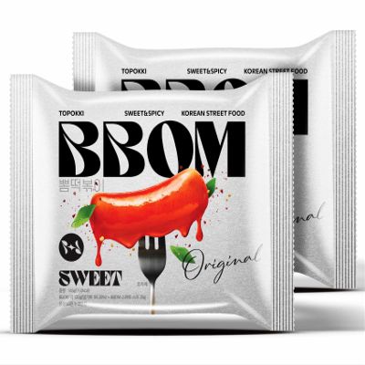 BBOM Instant Korean Tteokbokki Pouch Sweet & Spicy Street Food Easy and Convenient Preparation Includes Tray, Rice Cakes & Powder Sauce, 3 Flavors_5.19oz (147g) x 2ea (Sweet)