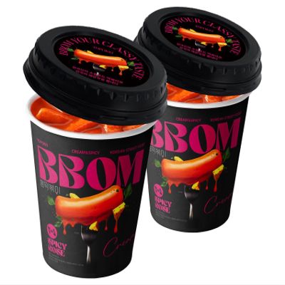 BBOM Cup Tteokbokki, Korean Rice Cake, Ready-to-Eat Microwave Meal, Chewy & Soft Texture, Easy K-Food Snack Spicy/SpicyRose/Extreme Hot_2 ea (Spicy Rose)