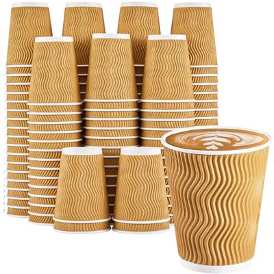 Clawsoff 120 Pack 10 oz Coffee Cups, Disposable Corrugated Insulated Ripple Wall Paper Coffee Cups 10oz for Hot or Cold Drinks Office Home Cafe Party Travel (Champagne)