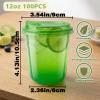 12oz Disposable Stemless Glasses With Strawless Sip Lids,PET Disposable Drinking Cups,Clear Plastic Wine Glasses for Parties Birthday,Wedding,Meeting,Christmas Party Supplies. (100, Green) view 3