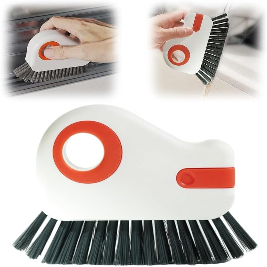 2026 New 2 in 1 Groove Cleaning Brush Window Track Cleaning Tools, 2 in 1 Multifunction Hard Bristle Cleaning Brush with Hidden Scraper for Sliding Door Track, Window Sill, Window Seal (Red)