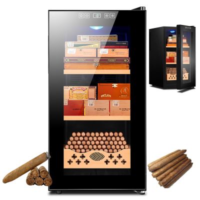 PPOIUYK 35L Electric Cigar Humidors Cabinet, Intelligent Electronic Cigar Cabinet Cooler with Spanish Cedar Wooden Drawer & Shelf, Temperature 11~18C,Built-in LED Light, 250 Cigars,A