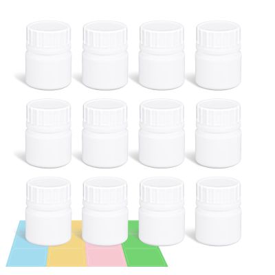 12 Pack Travel Pill Bottles - White Food Grade Plastic with Screw Caps & Labels, Small Pill Organizer for Pills, Vitamins, Capsules