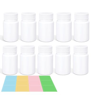 10 Pack Travel Pill Bottles - White Food Grade Plastic with Screw Caps & Labels, Small Pill Organizer for Pills, Vitamins, Capsules