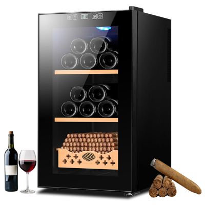 35L Electric Cigar Humidors - Holds 250 Cigars, Intelligent Electronic Cigar Cabinet Cooler with Spanish Cedar Wooden Drawer & Shelf for Cigar Lover, Adjustable Temperature, Built-in LED Light,B