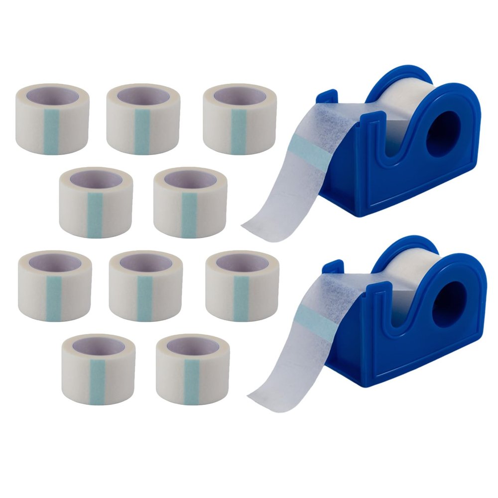 10 Rolls Medical Paper Tape Waterproof, Hypoallergenic Surgical Tape for Wound Care Dressings & Face Daily Care, First Aid Bandage for Sensitive Skin, 2 Dispensers Included,1 inch x 10 Yards