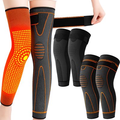 YAMIELO Aicao Knee Protection for Warmth Old Cold Legs, Compression Knee Sleeves Brace with Elastic Supports for Elderly (Gray+Orange,L)