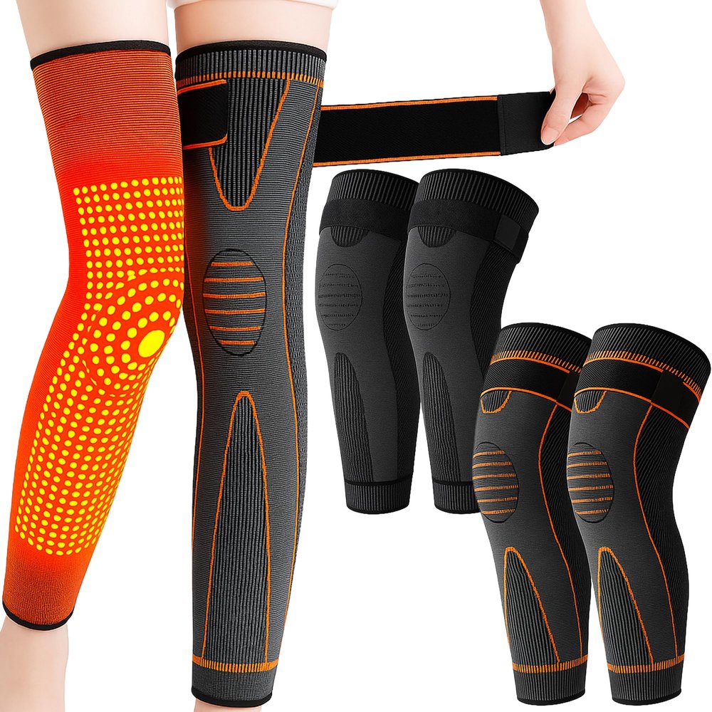 YAMIELO Aicao Knee Protection for Warmth Old Cold Legs, Compression Knee Sleeves Brace with Elastic Supports for Elderly (Gray+Orange,L)