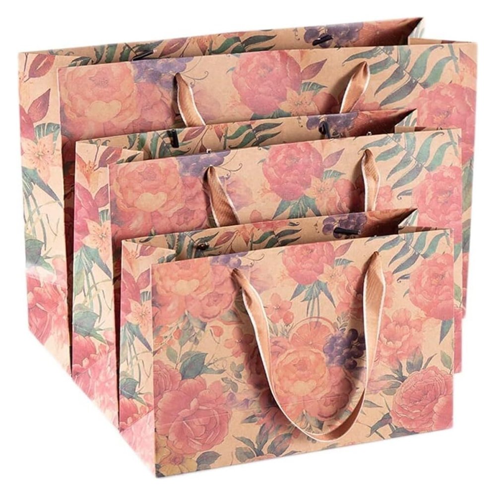 ARGENTFLUX Gift Bags, Vintage Rose Kraft Paper Bag Clothing Tote Bag Mask Shoe Box Packaging Gift Bag(L)