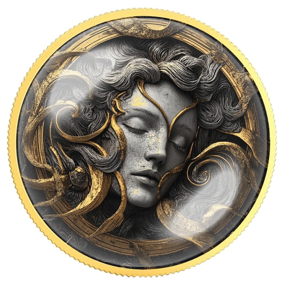 Serenity Medallion Coin Art Nouveau Goddess Collectible Symbol of Beauty, Strength & Rebirth Fantasy Art Keepsake Gift (Color Gold)