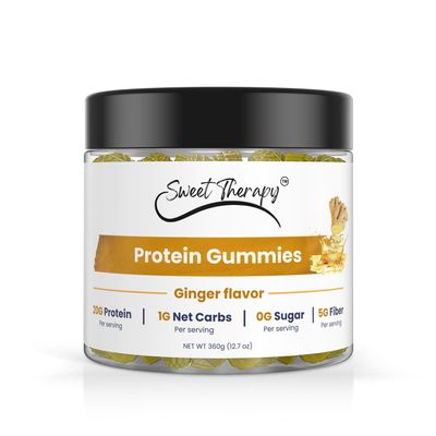 120 Sugar Free Protein Ginger Gummies with 1g per gummy & High Fiber | High Protein Snacks| Healthy Snacks for Adults| Plant Based | Fiber Gummies for Adults| Low carb 1g Net Carb, Stevia, Natural Flavor. (Ginger)