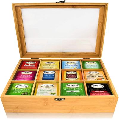 Twinings Tea Sampler Collection 120 Tea Bags, 40 Flavors/Assorted Tea, Gift Set in Decorative Bamboo Tea Organizer Included Ideal for Home, Office, Family & Friends (Bamboo Box)