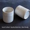 Goodies White Ribbed Water Cups (Set of 4), Handmade Ceramic, Glazed, Dishwasher Safe, Microwave Safe, Secure Grip, Ergonomic Shape, Modern, 9 oz view 3