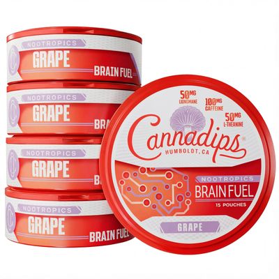Cannadips - Grape Energy Pouches - Nootropic Caffeine Pouches - 50mg Lion's Mane, 100mg Caffeine, 50mg L-Theanine, No Sugar - Clean Energy Brain Fuel for Cognitive Performance - Made in USA (5-Pack)