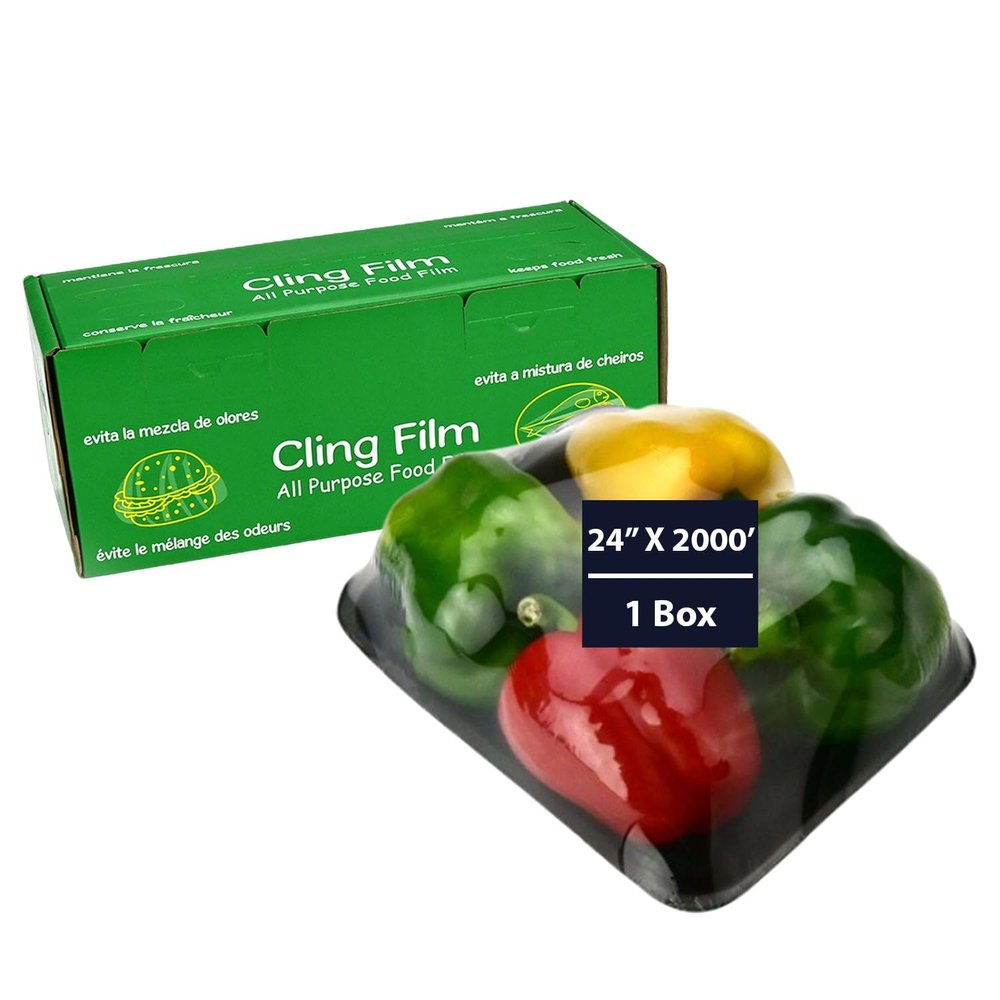 Wrap-Eze Cling Film, 24" x 2000' & 1 Roll | Food Wrap with Dispenser Carton & Serrated Cutter Blade | Premium Plastic Wrap for Food Storage, Sealing & Preservation | Commercial & Home Kitchen Use