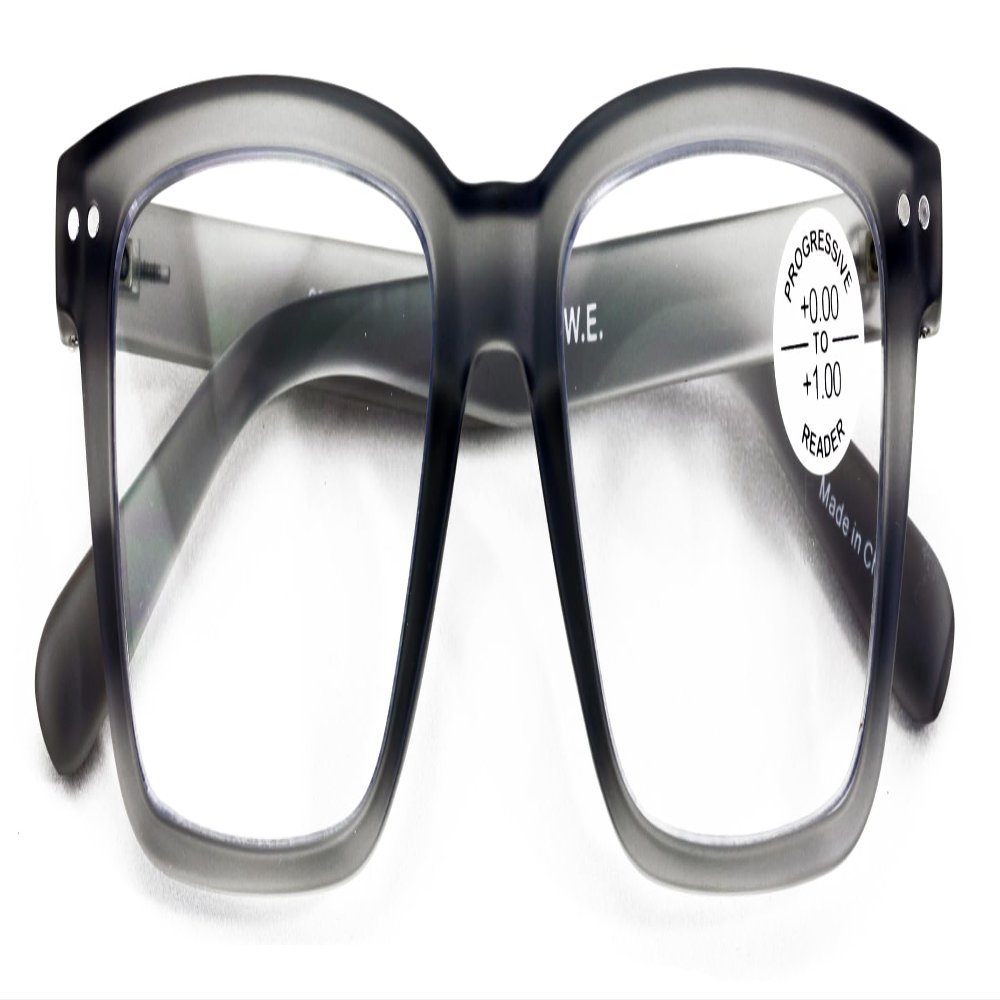 V.W.E. Men Matte Bold Progressive Reading Glasses - Clear Zero Power On Top - No Bubble or Line Reader CR16 (Grey, 2.25, x)