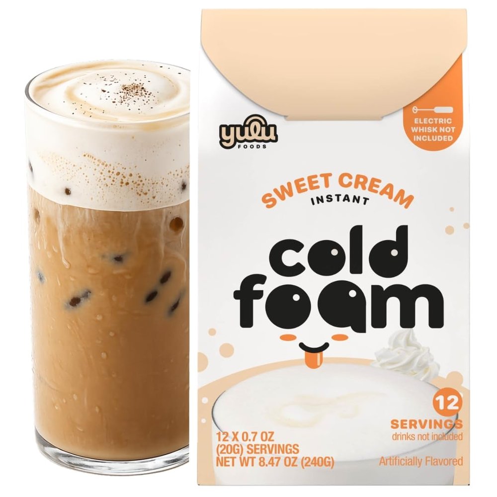 YULU FOODS Sweet Cream Instant Cold Foam Sticks (12 Servings, 8.47 oz) | Non-Dairy Vanilla Cold Foam for Iced Coffee, Tea & Matcha | Caffeine-Free | Whip Caf-Style Foam in Seconds