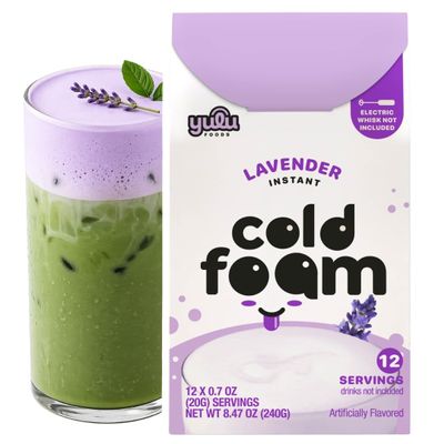 YULU FOODS Lavender Instant Cold Foam Sticks (12 Servings, 8.47 oz) | Non-Dairy Floral Cold Foam for Iced Coffee, Tea & Matcha | Caffeine-Free | Whip Caf-Style Foam in Seconds