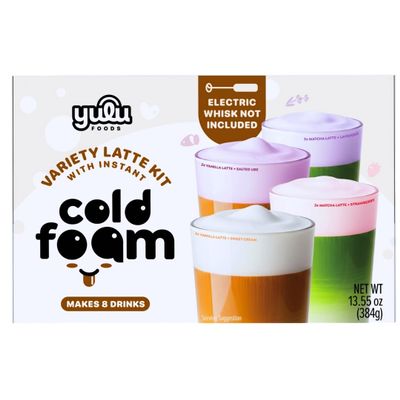 YULU FOODS Instant Latte + Cold Foam Variety Kit (8 Drinks, 8.47 oz) | DIY Caf Drink Set with Matcha & Vanilla Lattes + Strawberry, Lavender, Sweet Cream & Ube Cold Foams | Shelf-Stable, Non-Dairy