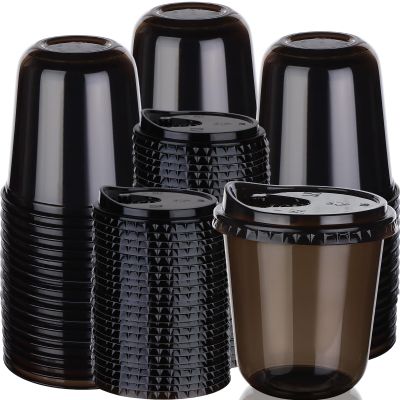 100 Sets Disposable Stemless Glasses With Strawless Sip Lids,PET Drinking Cups,Clear Plastic Coffee Cup for Iced Coffee, Smoothie, Cold Beverage, Drink Shop and Christmas Party Supply (Black, 12 oz)