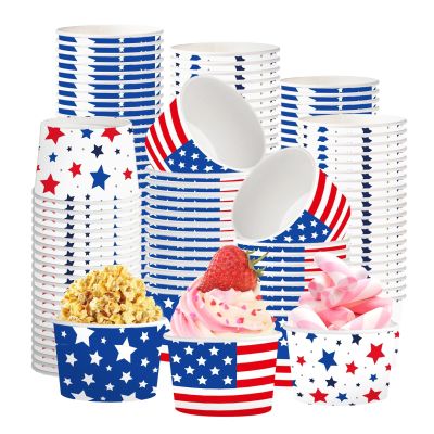120Pcs American Flags Ice Cream Cups 12 oz Red White and Blue Paper Dessert Snack Bowls Patriotic Decor Food Yogurt Cups Containers for Memorial Day 250 Anniversary 4th of July Veterans Party Supplies