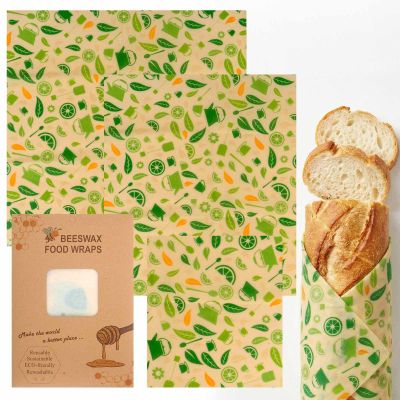 Beeswax Wraps for Food, Lemon 3 Pack (S, M, L) Reusable Food Wraps, Bread Sandwich Wrap, Zero Waste, Organic, Plastic-Free Food Storage Wrap