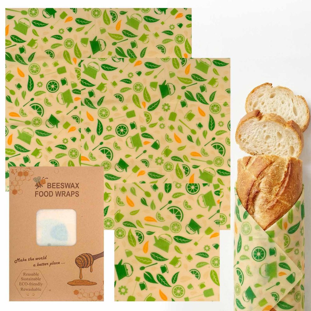 Beeswax Wraps for Food, Lemon 3 Pack (S, M, L) Reusable Food Wraps, Bread Sandwich Wrap, Zero Waste, Organic, Plastic-Free Food Storage Wrap