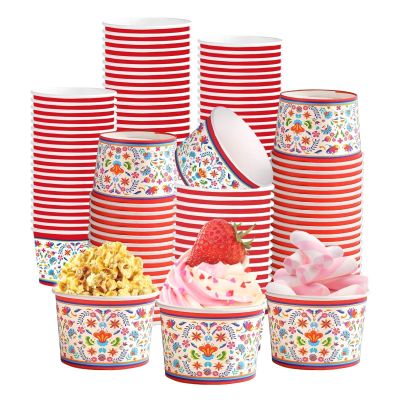 120Pcs 12 oz Mexican Paper Bowls Fiesta Ice Cream Cups Colorful Fiesta Flower Dessert Cups Disposable Soup Snack Bowls for Cinco De Mayo Mexican Party Supplies for Taco Dessert Hot or Cold Food