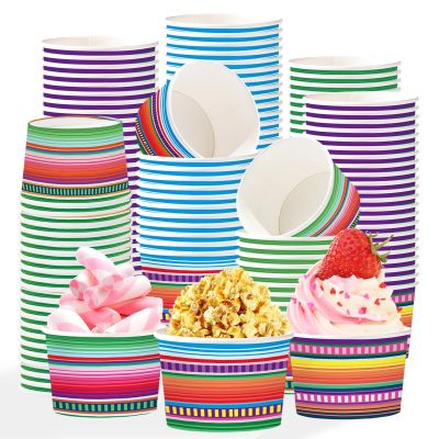 120Pcs Mexico Ice Cream Cups 12 oz Disposable Colorful Striped Dessert Cups Snack Bowls Cinco De Mayo Cups Containers for Cinco De Mayo Mexican Fiesta Snack Taco Carnival Birthday Party Supplies