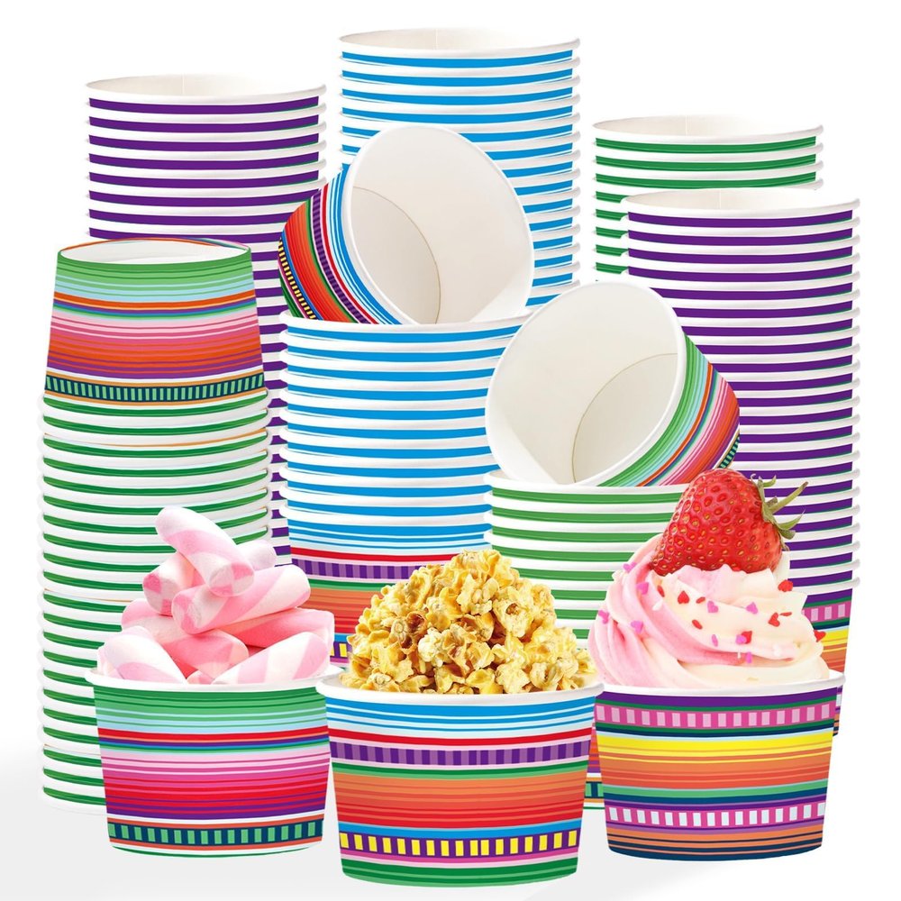120Pcs Mexico Ice Cream Cups 12 oz Disposable Colorful Striped Dessert Cups Snack Bowls Cinco De Mayo Cups Containers for Cinco De Mayo Mexican Fiesta Snack Taco Carnival Birthday Party Supplies