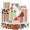 120 Pcs 12 oz Jungle Safari Animal Ice Cream Cups Disposable Leopard Tiger Zebra Giraffe Print Paper Dessert Snack Bowls Wild Animals Food Yogurt Cup Containers for Birthday Baby Shower Party Supplies view 1