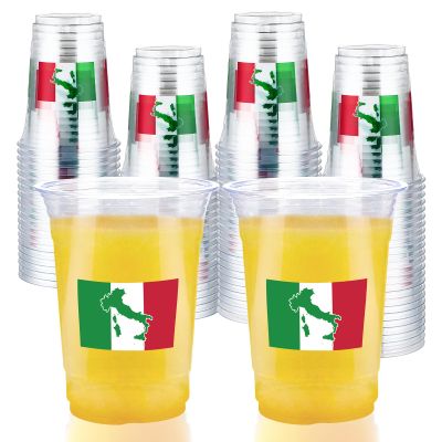 100 Pcs Italian Flag Plastic Cups 16 oz Italy Flags Disposable Plastic Cups Red White Green Italian Clear Cocktail Glasses for Pizza Holiday Birthday Party Juice Drinking Snacks Coffee Party Supplies