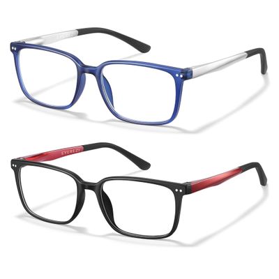 EYEREZI Reading Glasses for Men Square Lightweight TR90 Frame mens Accessories Computer Anti Blue Light Blocking Readers with Spring Hinge,1.75x Black+Red,2 Pack